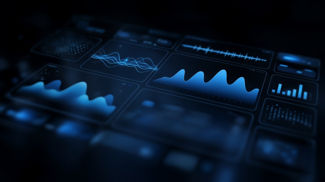 Cyan telemetry lines streaming across a dark navy console